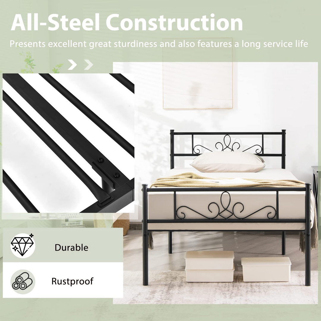 King/Queen/Full/Twin Size Mattress Foundation w/Heavy Duty Steel Slat Support, No Box Spring Needed