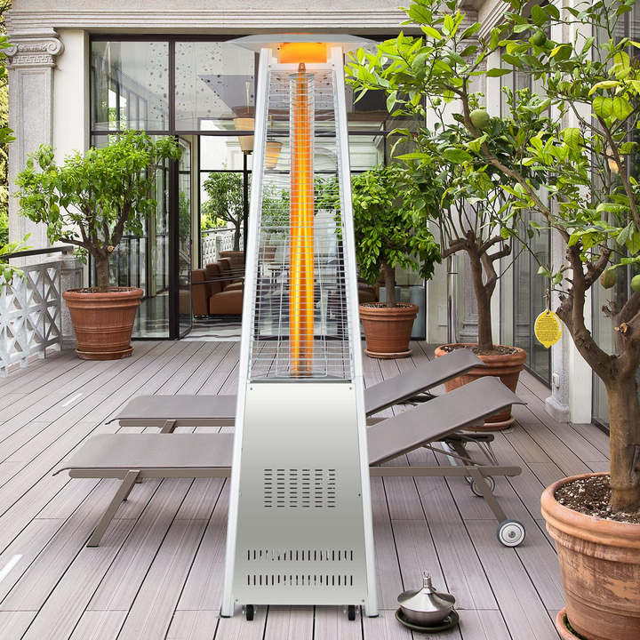 Outdoor Heater with Tip-Over &amp; Flameout Protection for Backyard, Garden (Silver)