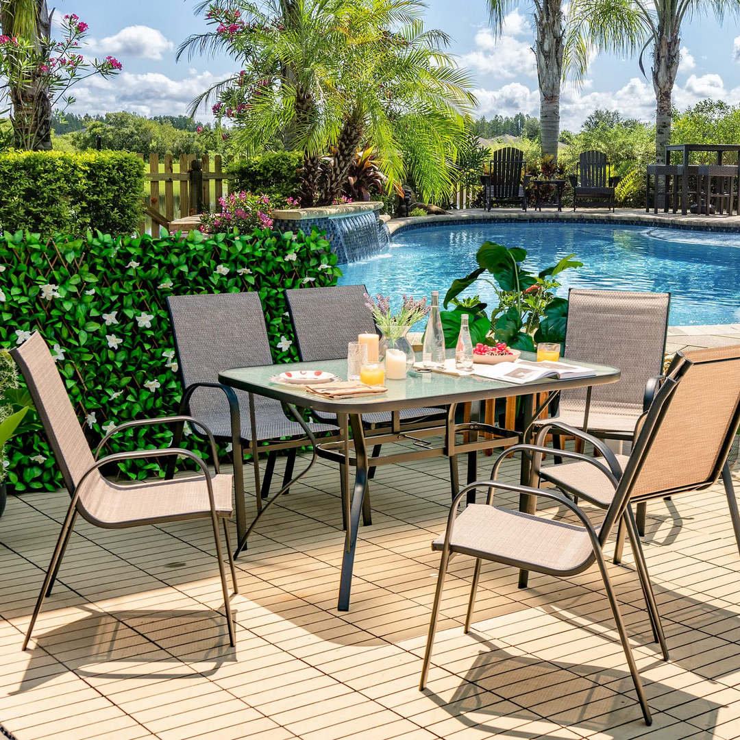 Giantex 7 Piece Patio Dining Set, Outdoor Dining Table Set with 6 Stackable Chairs
