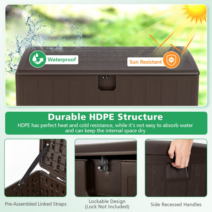 Outdoor Storage Deck Box Patio Bin - 105 Gallon Indoor/Outside Storage Box with Lockable Lid