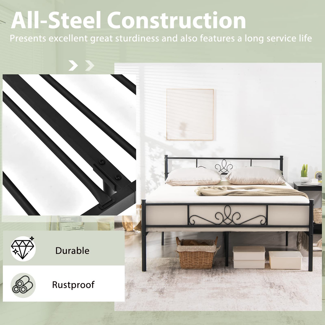 King/Queen/Full/Twin Size Mattress Foundation w/Heavy Duty Steel Slat Support, No Box Spring Needed