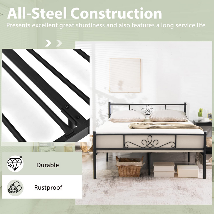King/Queen/Full/Twin Size Mattress Foundation w/Heavy Duty Steel Slat Support, No Box Spring Needed