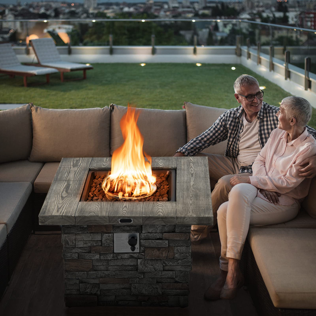 34.5" Propane Gas Fire Pit Table - Patio 2-in-1 Outdoor Square Fire Table W/ Volcanic Rock &amp; PVC Cover