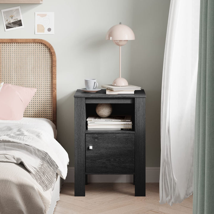 Giantex Farmhouse Nightstand Set of 2, Bedside Table w/Open Shelf &amp; Cabinet