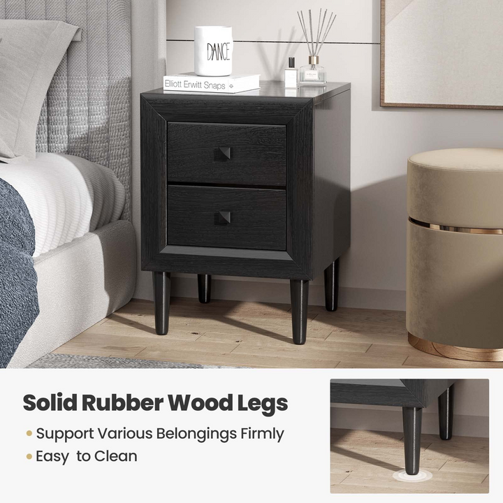 Nightstand Wooden W/Two Storage Drawers and Handles