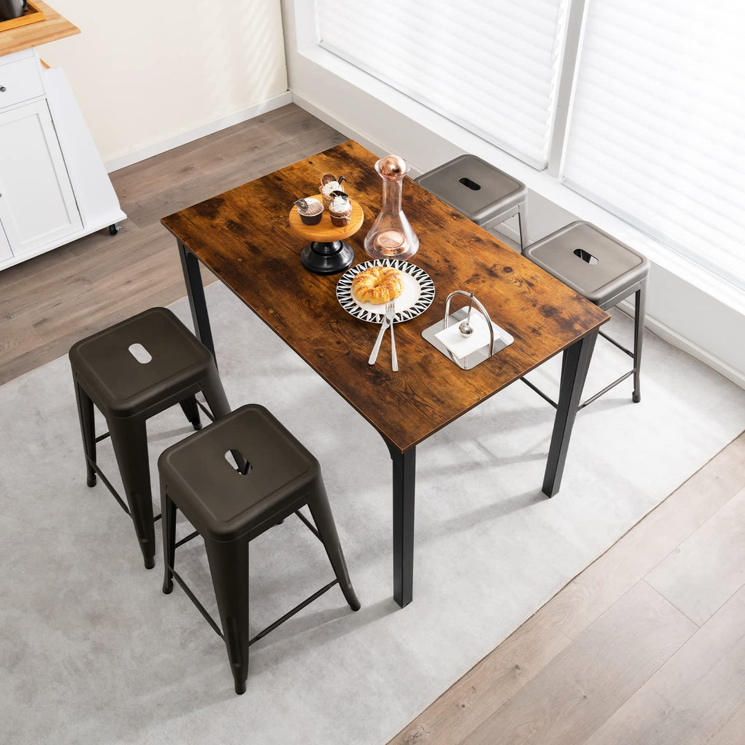Bar Stools Set of 4, 24” or 30" Stackable Metal Stools with Square Seat &amp; Handing Hole, X-shaped Reinforced Design