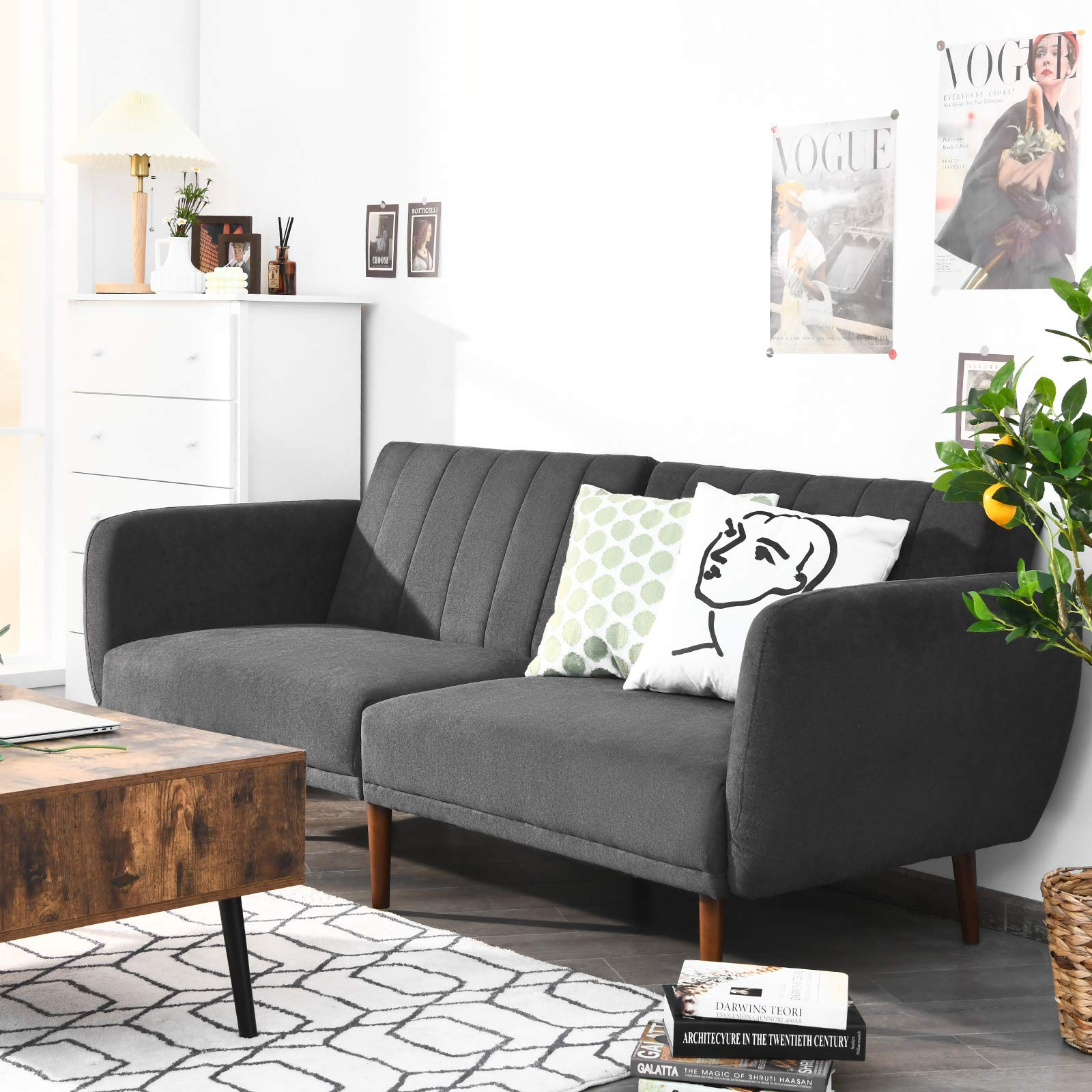 Giantex Foldable Futon Sofa Bed, Convertible Sofa Couch Upholstered Futon Sleeper Sofa with Pillow