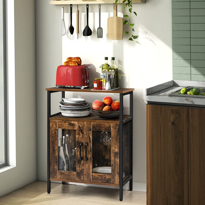 Giantex Wine Bar Cabinet, Industrial Liquor Cabinet with Glass Holder, Removable Wine Rack (Rustic Brown &amp; Black)