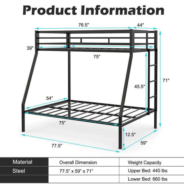 Giantex Metal Bunk Bed, Twin Over Full Size Bed w/ Removable Ladder &amp; Steel Slats Support