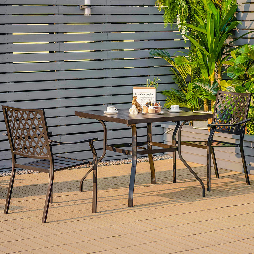 Giantex 3 Pieces Outdoor Dining Set, Patio Table &amp; 2 Stackable Chairs, Outside Dining Furniture