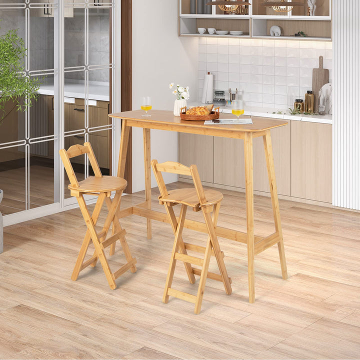 Folding Bamboo Bar Stools 24” Kitchen Counter Height Stool with Backrest &amp; Footrest