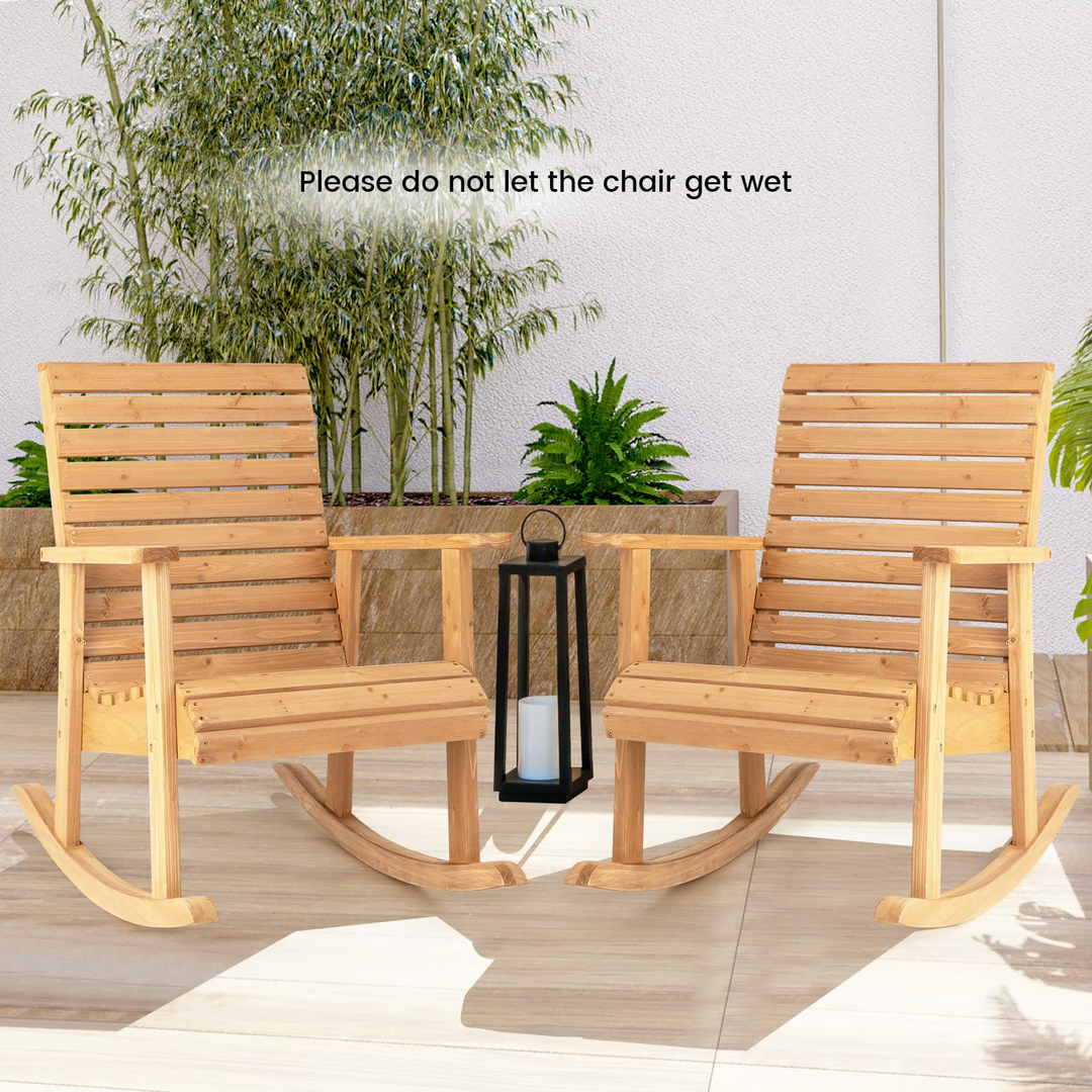 Giantex Wood Rocking Chair Outdoor - Outside Rocker with High Backrest