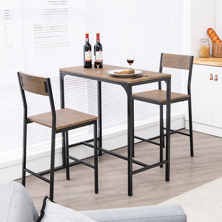 Giantex 3 Piece Pub Table Set, Bar Table and Chairs Set of 2, Rustic Brown