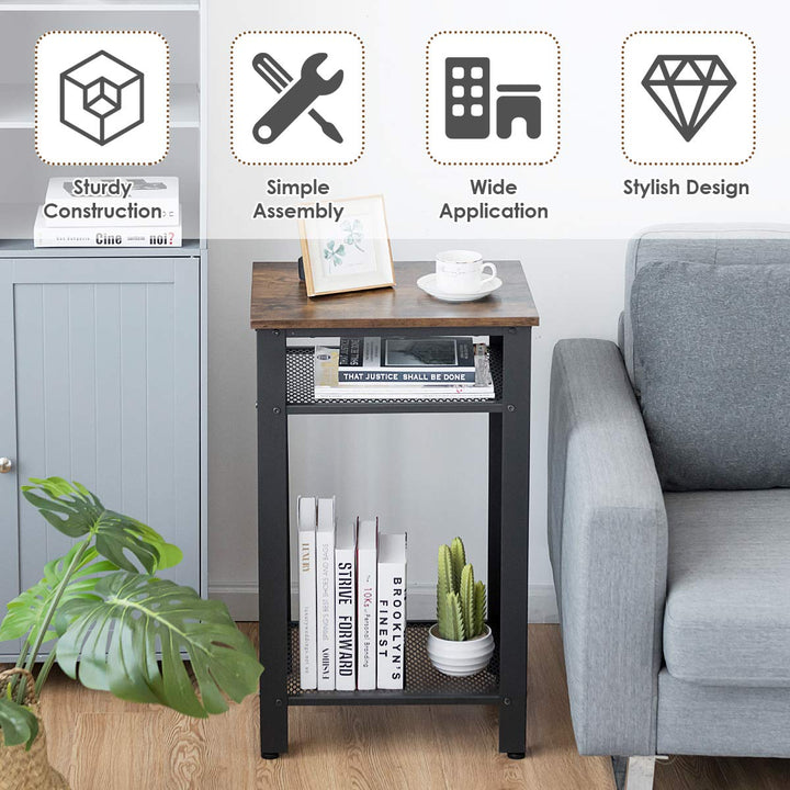 Side Table Industrial 3-Tier W/Mesh Shelves