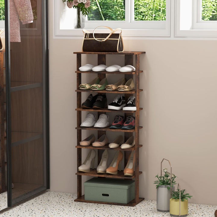 Giantex 7-Tier Wooden Shoe Rack, Double Row Shoe Organizer for 14 Pairs, Customizable Height