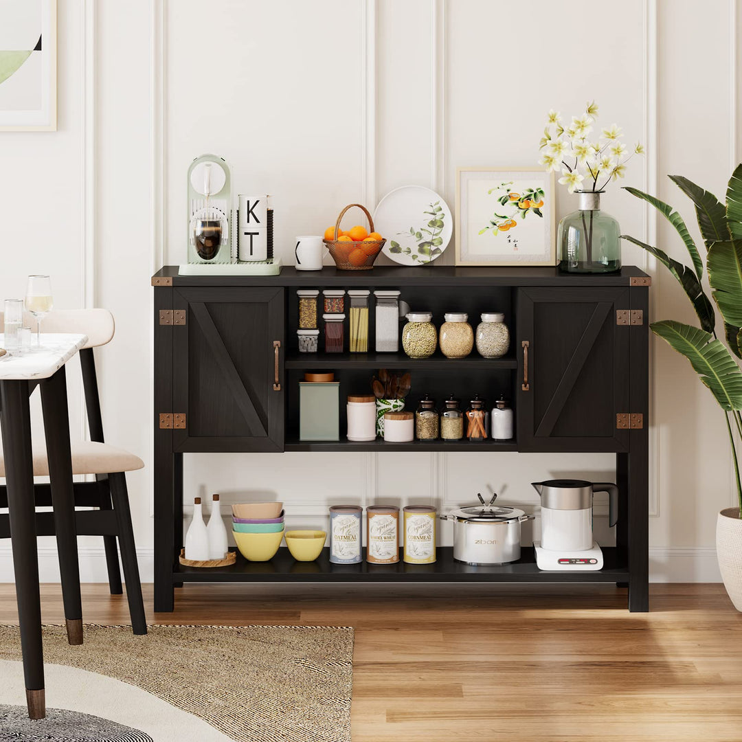 Giantex Buffet Sideboard, Farmhouse Wood Cupboard w/ 2 Storage Cabinets &amp; 2-Tier Open Shelf