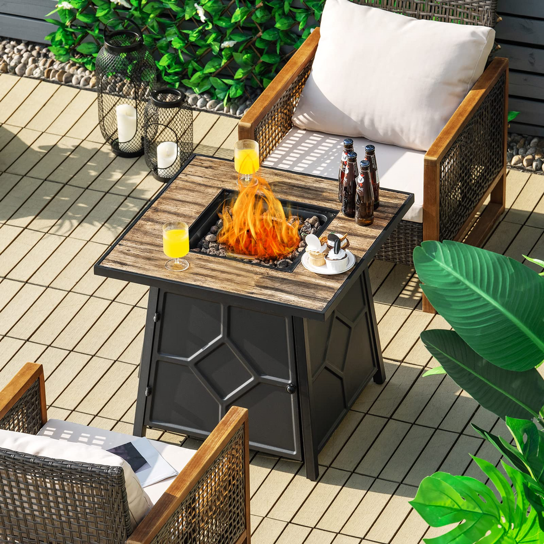 Fire Pits for Outside Outdoor Propane Fire Pit Table, 28" Patio Gas Fireplace W/ Lid &amp; Lava Rocks