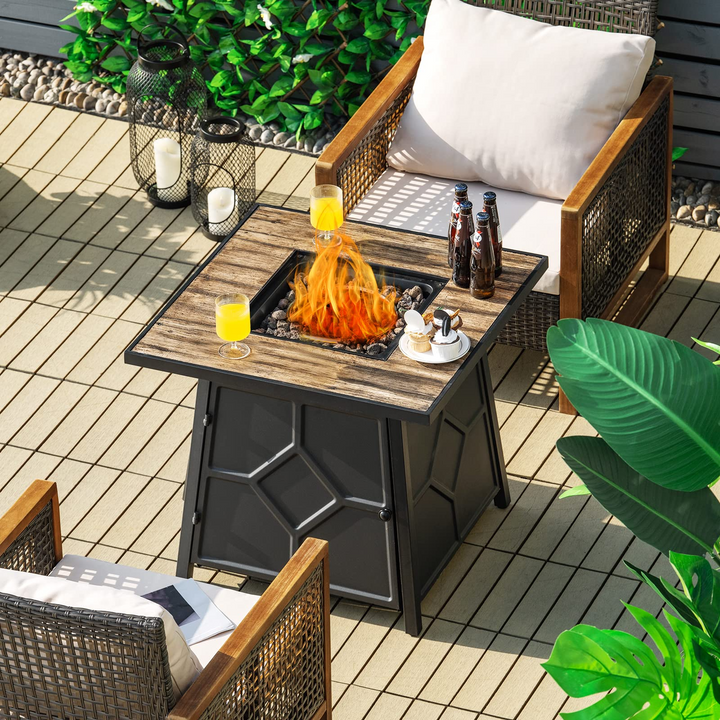 Fire Pits for Outside Outdoor Propane Fire Pit Table, 28" Patio Gas Fireplace W/ Lid &amp; Lava Rocks