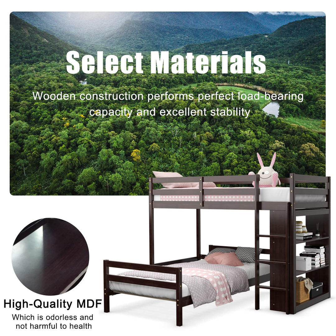 Giantex Twin Over Twin Loft Bed w/ Bookcase, Bunk Bed w/ 12.5" Full-Length Guardrail &amp; Ladder