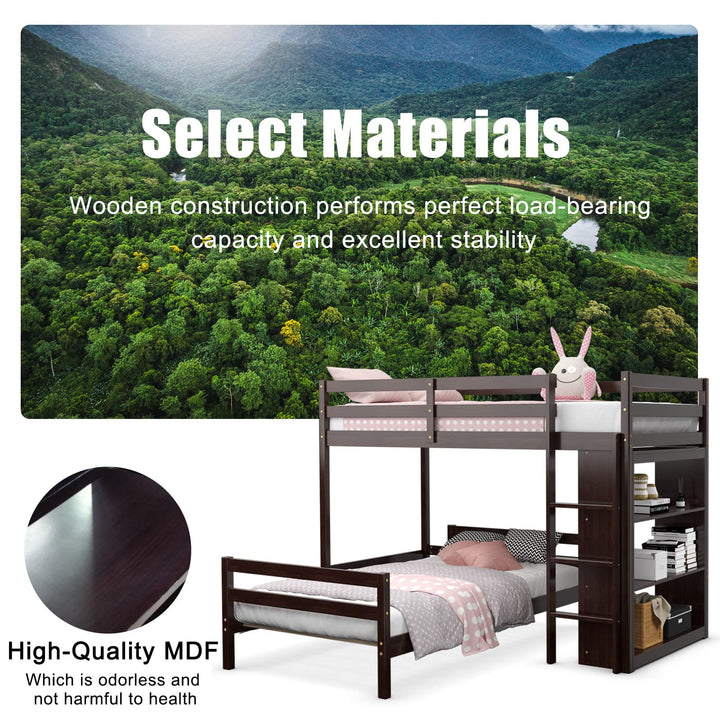 Giantex Twin Over Twin Loft Bed w/ Bookcase, Bunk Bed w/ 12.5" Full-Length Guardrail &amp; Ladder