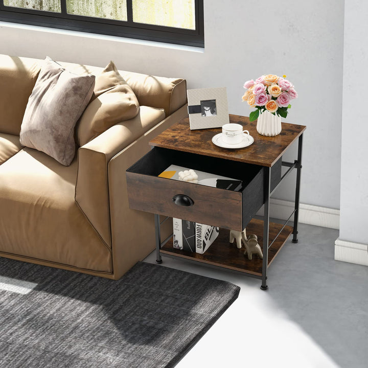 Giantex Nightstand with Drawers, Bedside Table w/Removable Fabric Bins &amp; Pull Handle