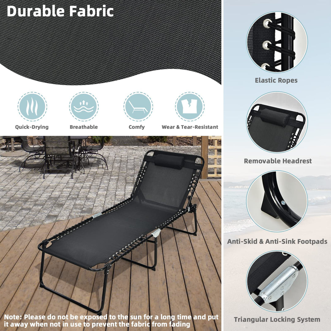 Giantex Patio Lounge Chair Folding Tanning Chair, Sunbathing Chaise Lounge W/Removable Headrest