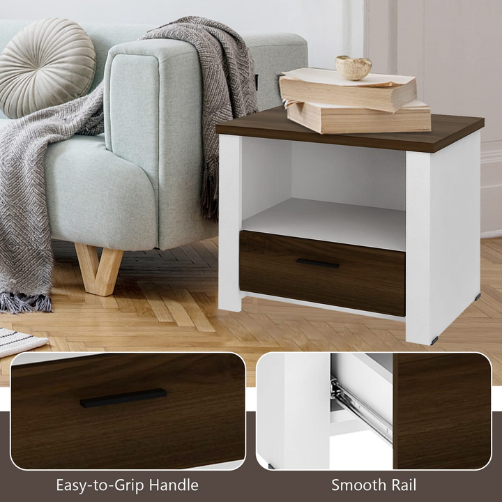 Giantex Nightstand, End Table with Glide Sliding Drawer &amp; Open Cabinet, Modern Sofa Side Table for Living Room
