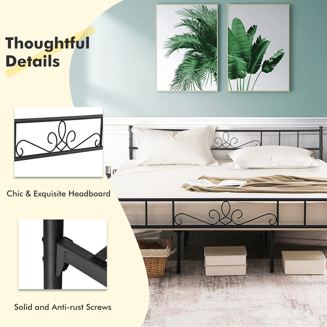 King/Queen/Full/Twin Size Mattress Foundation w/Heavy Duty Steel Slat Support, No Box Spring Needed