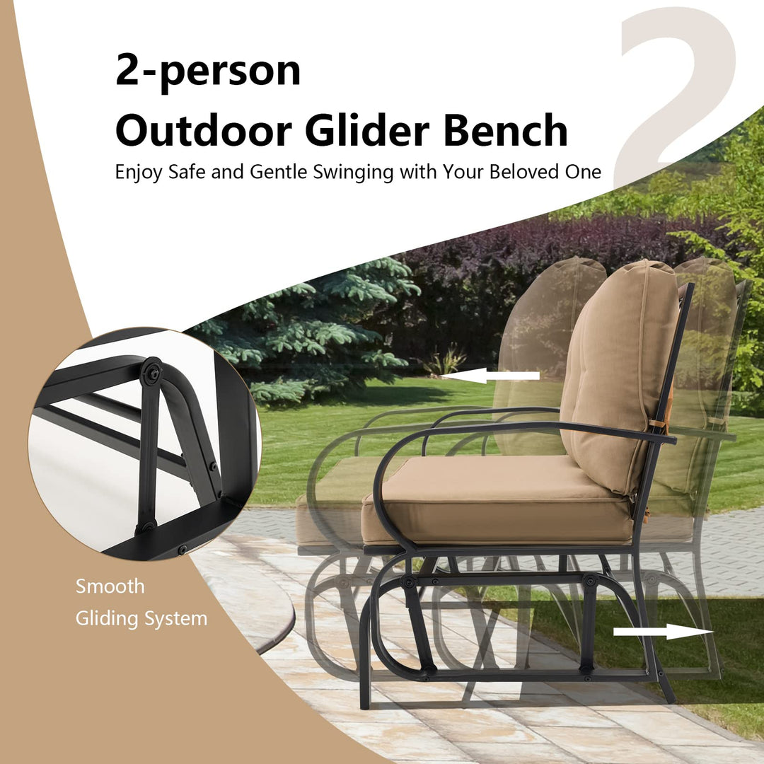 Giantex 2 Seats Glider Bench for Outside, Patio Glider Porch Loveseat w/Cushions &amp; Powder Coated Steel Frame