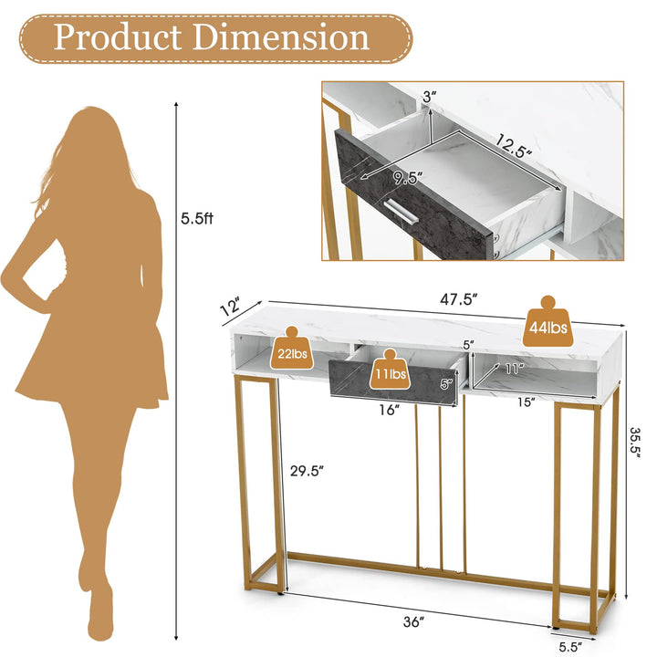 Giantex Console Table with Drawer - Sofa Side Table with Anti-Toppling Device &amp; Adjustable Foot Pads