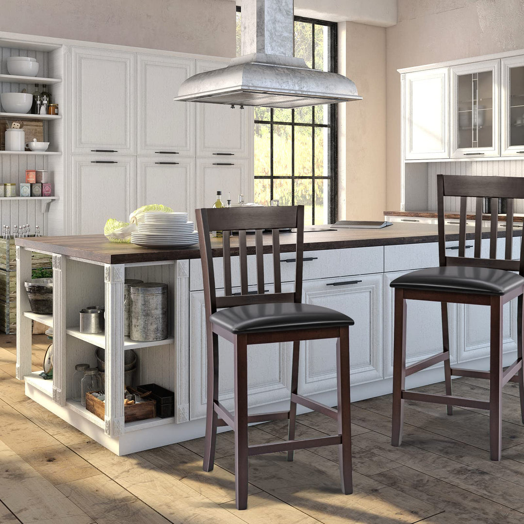 Giantex 25” Counter Height Pub Chairs with Rubber Wood Legs, Armless Bar Chairs with Elastic Cushion &amp; PU Cover for Kitchen