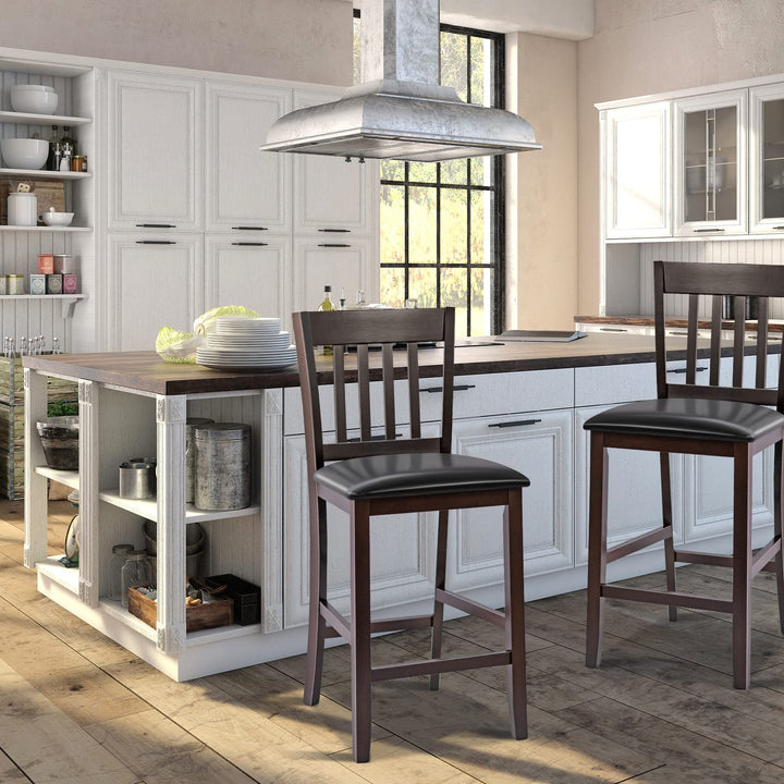 Giantex 25” Counter Height Pub Chairs with Rubber Wood Legs, Armless Bar Chairs with Elastic Cushion &amp; PU Cover for Kitchen