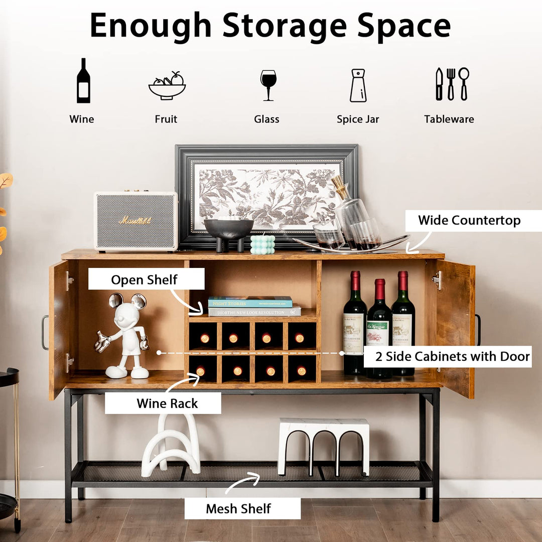 Giantex Industrial Buffet Sideboard, Freestanding Kitchen Cupboard with Wine Rack (Rustic Brown &amp; Black)