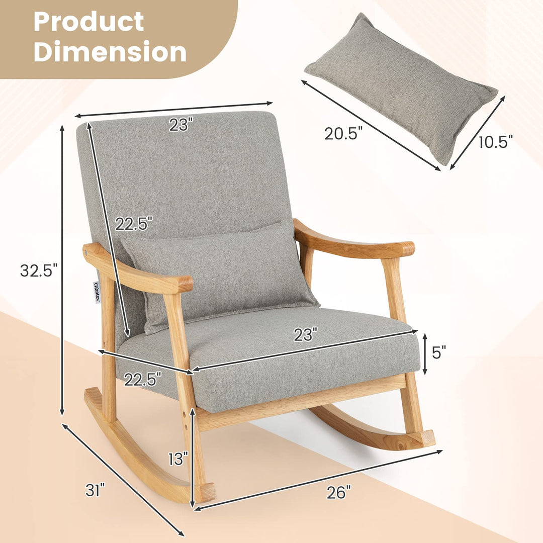 Giantex Upholstered Rocking Chair - Modern Rocker with Rubber Wood Frame, Comfy Backrest &amp; Seat