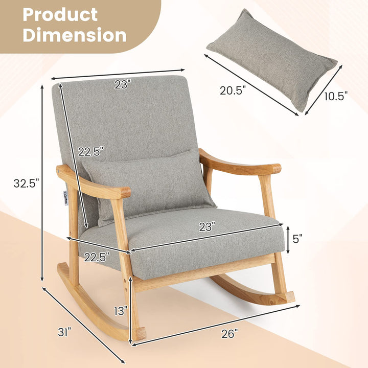 Giantex Upholstered Rocking Chair - Modern Rocker with Rubber Wood Frame, Comfy Backrest &amp; Seat