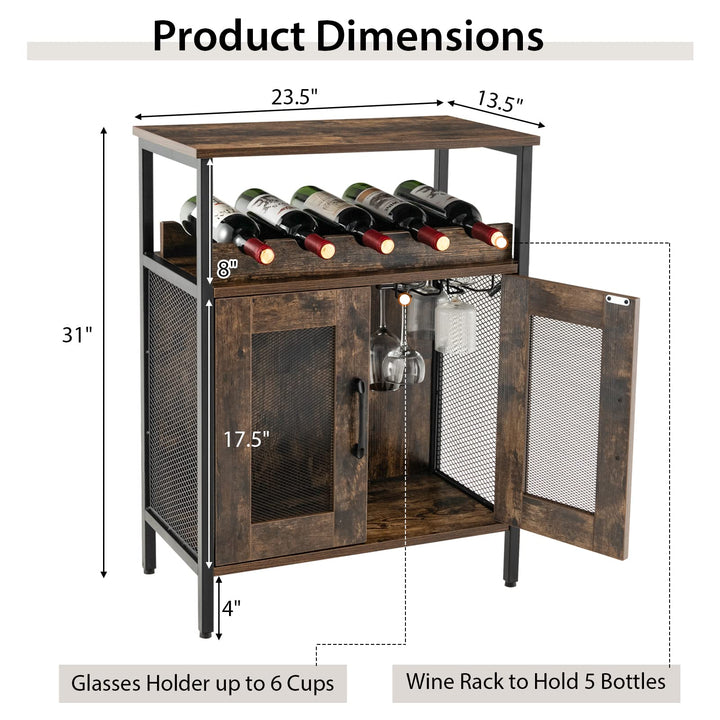 Giantex Wine Bar Cabinet, Industrial Liquor Cabinet with Glass Holder, Removable Wine Rack (Rustic Brown &amp; Black)