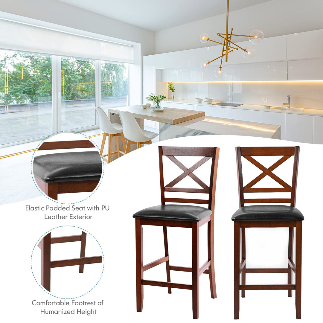 Giantex Modern 25” Counter Height Dining Pub Stools with X-Shaped Backrest, Soft Cushion &amp; Durable PU Seat