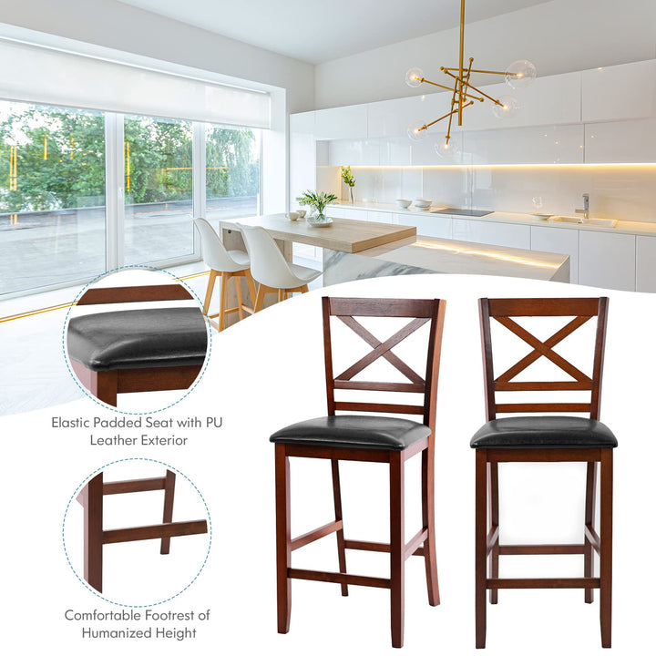 Giantex Modern 25” Counter Height Dining Pub Stools with X-Shaped Backrest, Soft Cushion &amp; Durable PU Seat