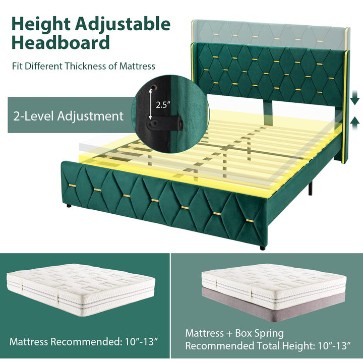 Giantex Upholstered Platform Bed Frame, Full Size Bed with Adjustable Headboard &amp; Wooden Slat Support