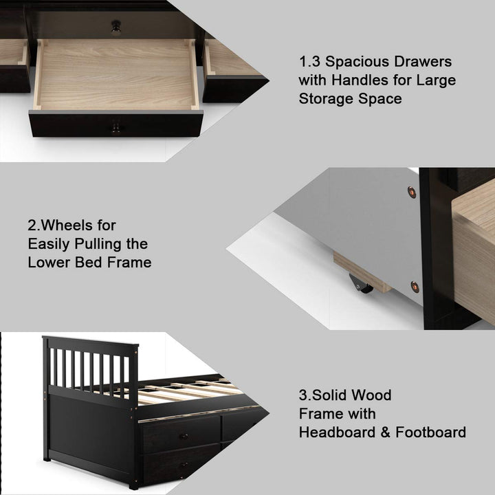 Giantex Twin Captain’s Bed with Trundle and 3 Storage Drawers