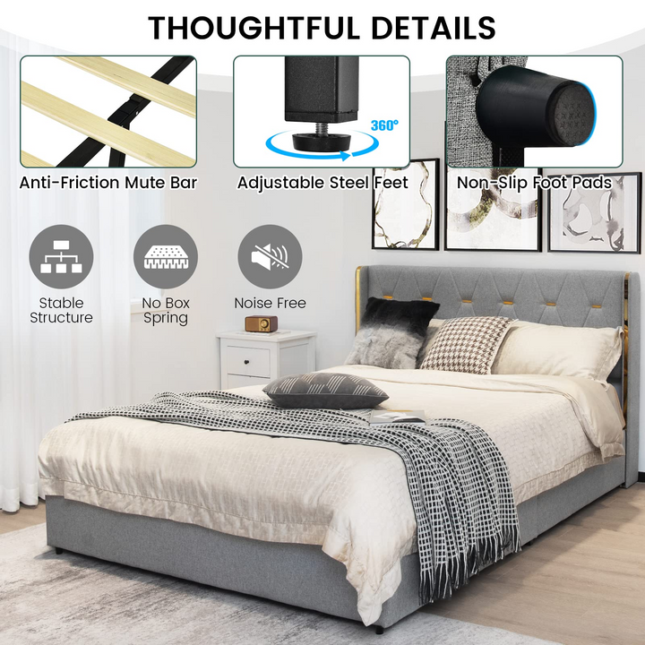 Giantex Queen/Full Size Upholstered Bed Frame with 4 Drawers