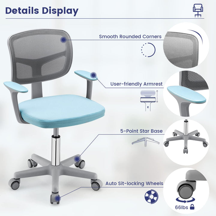 Giantex Ergonomic Home Office Chair, Mesh Low Back Desk Chair, Swivel Computer Chair with Y-Shaped Lumbar Support &amp; Comfy Armrest
