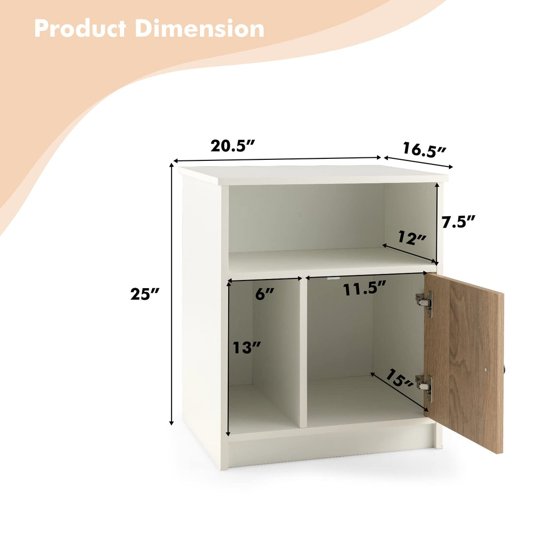 Giantex White Nightstand Set of 2, 25" Tall End Side Table with 1 Door &amp; 2 Open Shelves