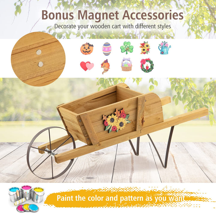 Giantex Wooden Wagon Planter, Small Wheelbarrow Wagon Flower, Indoor &amp; Outdoor Raised Bed