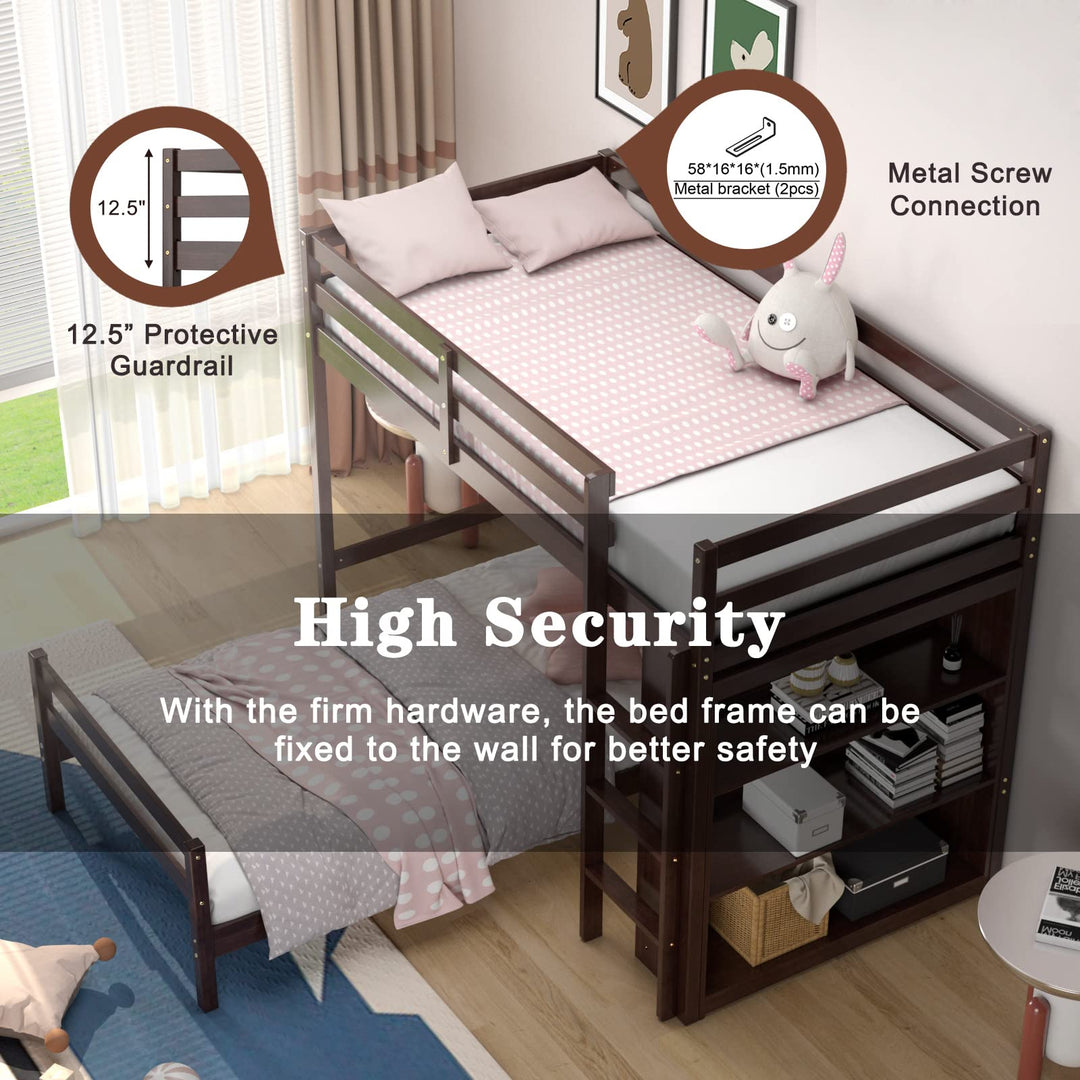 Giantex Twin Over Twin Loft Bed w/ Bookcase, Bunk Bed w/ 12.5" Full-Length Guardrail &amp; Ladder