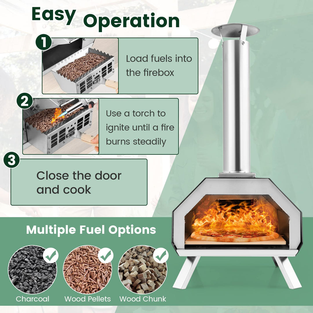 Giantex Outdoor Pizza Oven, Wood Pellet Fired Pizza Grill with 12&