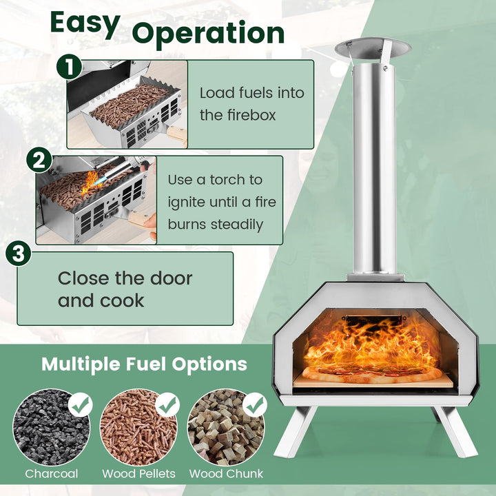 Giantex Outdoor Pizza Oven, Wood Pellet Fired Pizza Grill with 12&