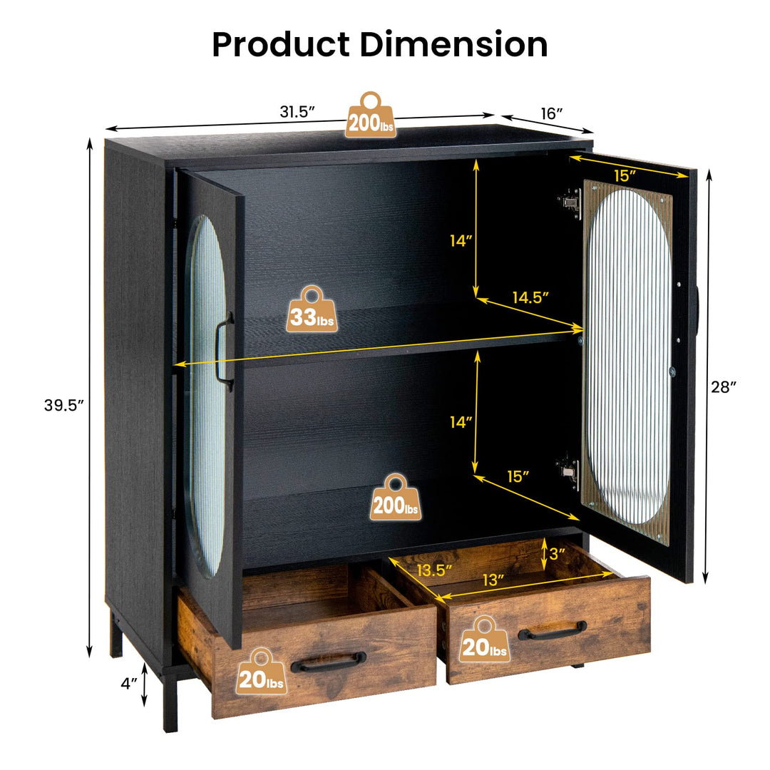 Giantex Buffet Cabinet with 2 Drawers, Wooden Sideboard, Standing 2-Tier Cupboard (Black &amp; Brown)