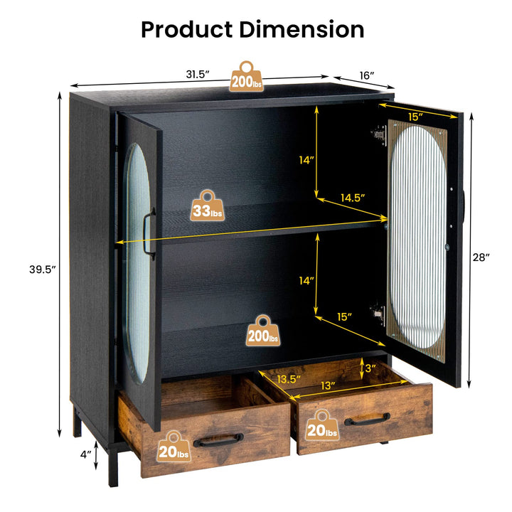 Giantex Buffet Cabinet with 2 Drawers, Wooden Sideboard, Standing 2-Tier Cupboard (Black &amp; Brown)