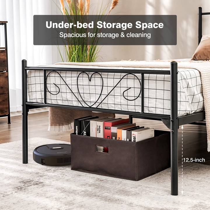 Twin XL Metal Bed Frame with Heart-shaped Headboard